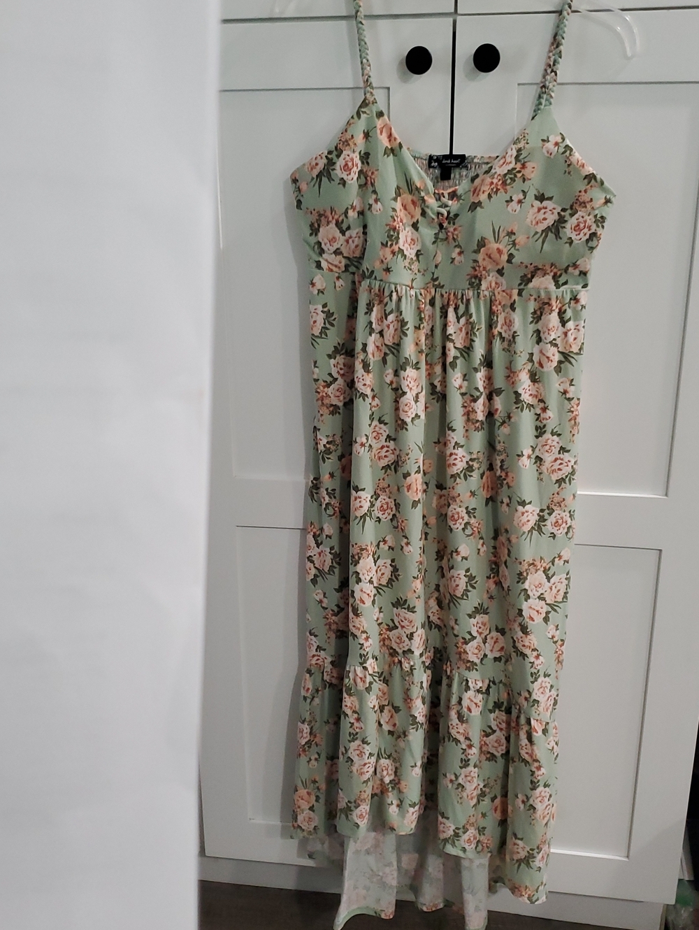 Derek Heart Sage Green Floral Spaghetti-Strap Maternity Maxi Dress